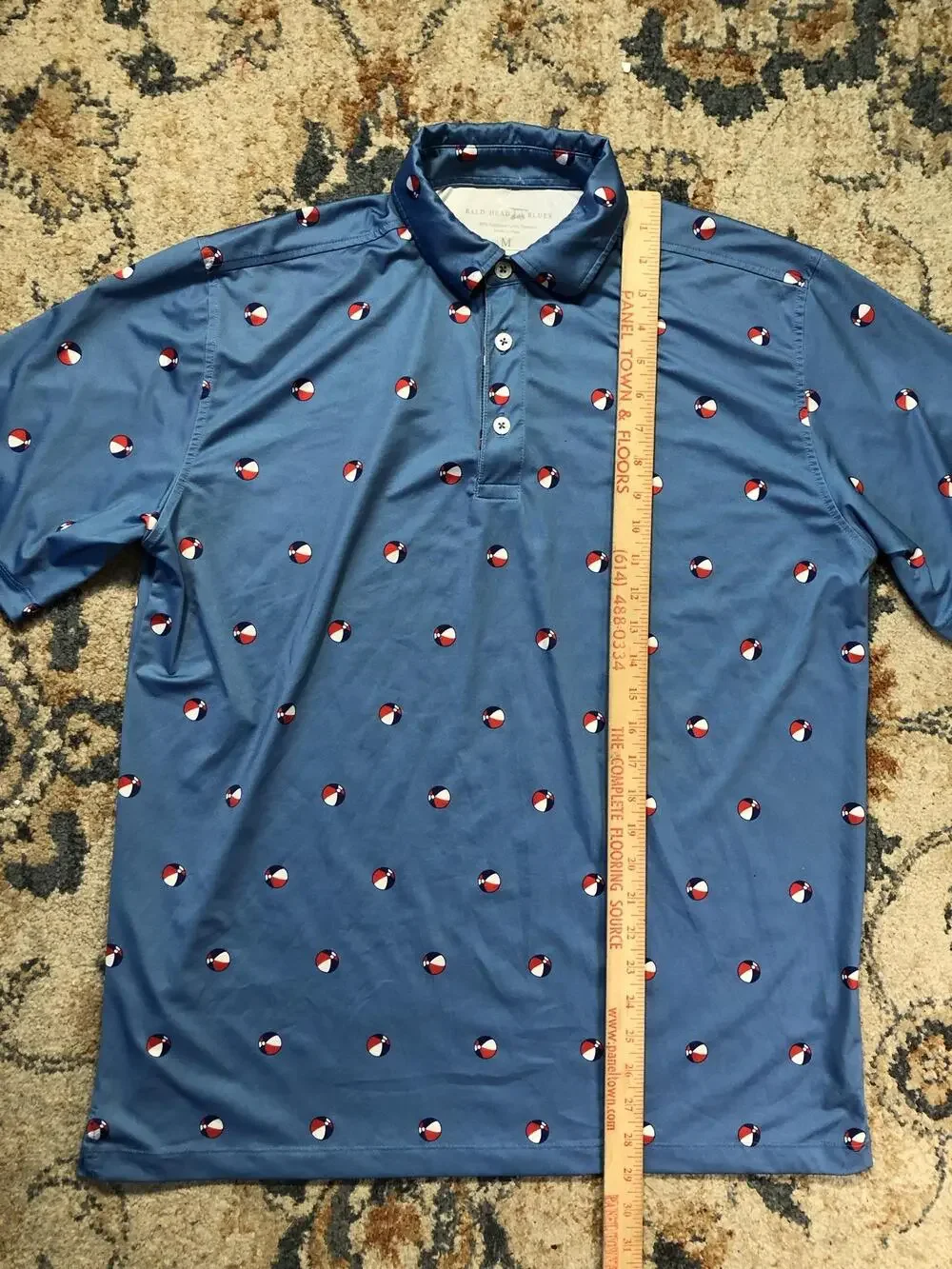 Bald Head Blues Polo Shirt Mens M Blue Beach Ball Golf Performance Short Sleeve